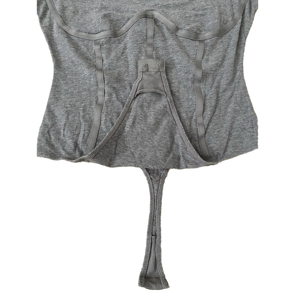 Fleur du Mal Short Sleeve T-Shirt Thong Bodysuit M Grey Sexy Corset Stretch - Picture 8 of 12